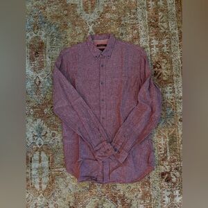 Banana Republic Men's L 100% Linen Camden Standard Fit Button Front Shirt Red